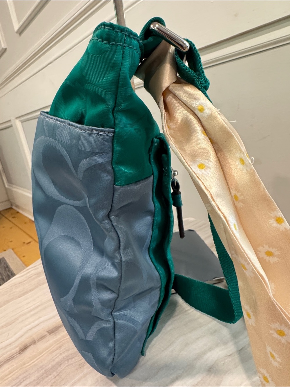 Coach Bag Getaway Green Blue Colorblock  Signature Logo Jacquard Crossbody Bag - Picture 8 of 17
